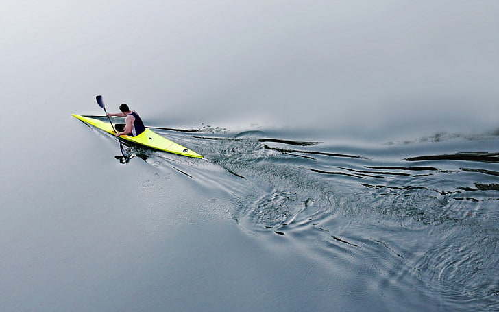 kayak kuning, kayak, air, riak, Wallpaper HD