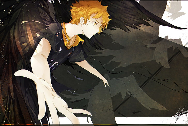 Haikyuu, Hinata Shouyou, dunkle Flügel, oranges Haar, Anime, HD-Hintergrundbild