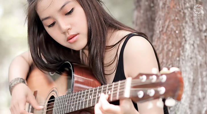 Girl, brown dreadnought acoustic guitar, Girls, Guitar, Music, HD wallpaper