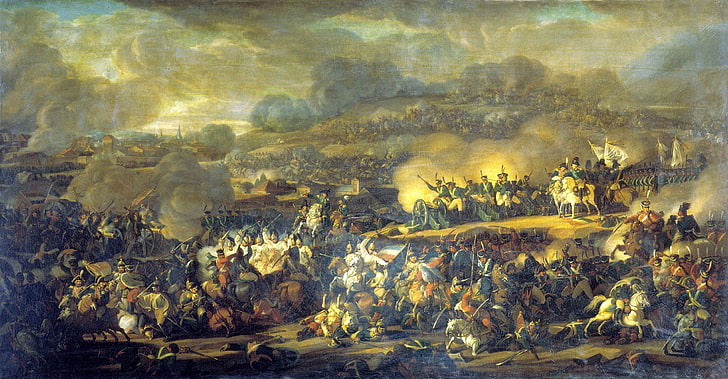 رسم الناس والخيول ، حرب ، دخان ، بندقية ، جنود ، معركة ، روسي ، سلاح الفرسان ، الفرنسيين ، معركة لايبزيغ ، 6 أكتوبر 1813، خلفية HD