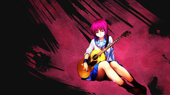 аниме, аниме девушки, Angel Beats !, школьная форма, гитара, Ивасава Масами, HD обои HD wallpaper
