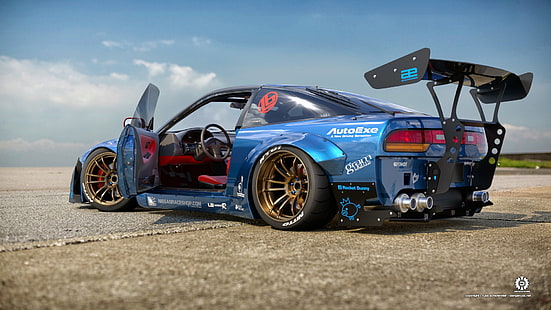 Nissan, Nissan 240SX, niebieski samochód, samochód, samochód wyścigowy, pojazd, Tapety HD HD wallpaper