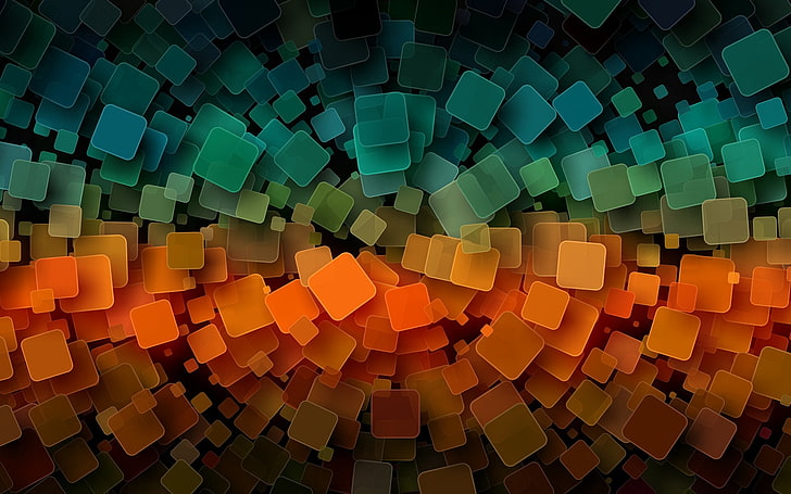 ภาพประกอบสีส้มและสีน้ำเงินนามธรรมศิลปะดิจิตอลมุมมองระยะชัดลึก, วอลล์เปเปอร์ HD