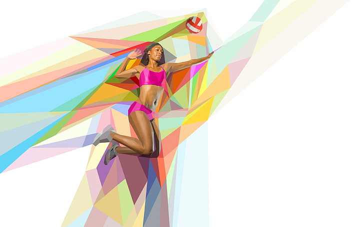 jump, the ball, volleyball, low poly, volleyball player, HD wallpaper