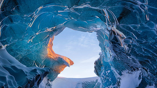 スカフタフェル氷の洞窟アイスランド、洞窟、アイスランド、氷、スカフタフェル、 HDデスクトップの壁紙 HD wallpaper