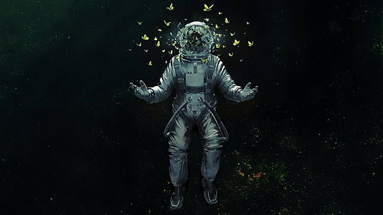 Glasscherben, Sterne, Schmetterling, Astronaut, Weltraum, HD-Hintergrundbild HD wallpaper