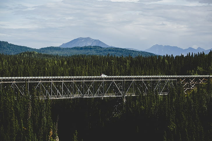 Straße, Wald, Berge, Brücke, HD-Hintergrundbild