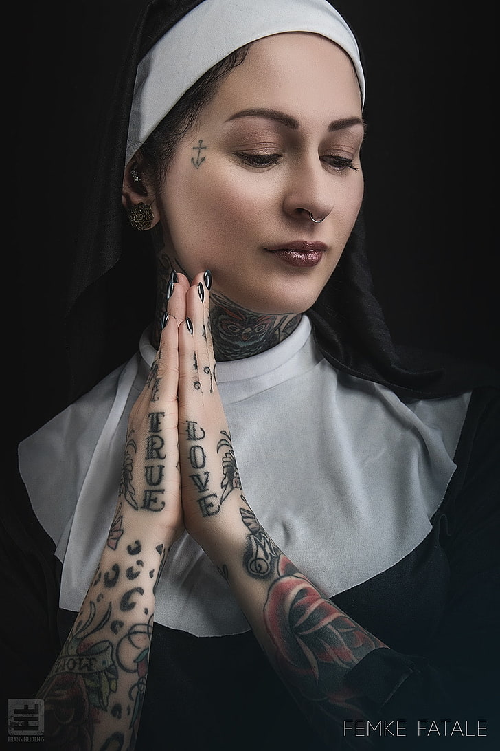 tattoo, nuns, 500px, women, model, nose rings, HD wallpaper