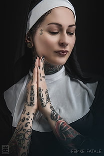 tatouage, religieuses, 500px, femmes, modèle, anneaux de nez, Fond d'écran HD HD wallpaper