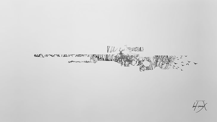 sketsa abstrak, senapan sniper, Counter-Strike: Global Offensive, minimalis, paparan ganda, Wallpaper HD