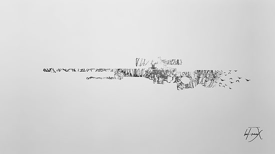 abstract sketch, sniper rifle, Counter-Strike: Global Offensive, minimalism, double exposure, HD wallpaper HD wallpaper