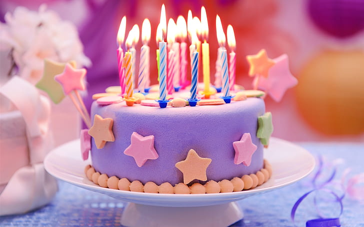 Alles Gute zum Geburtstag, Kuchen, Kerzen, Sterne, Alles Gute zum Geburtstag, Kuchen, Kerzen, Sterne, HD-Hintergrundbild
