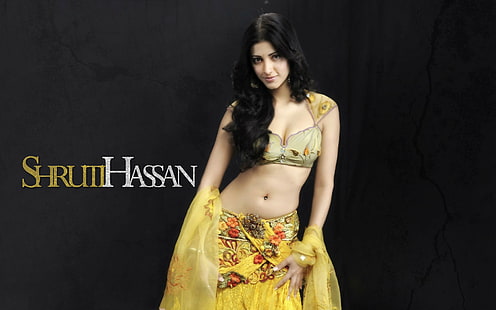 شروتي ، حسن ، في ، أصفر ، فستان ، 4K صورة، خلفية HD HD wallpaper