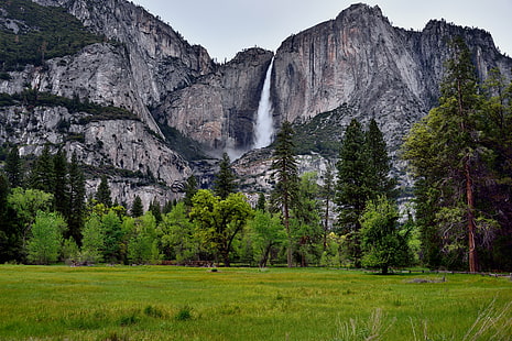 landscape photo of water-fall near green trees during daytime, yosemite national park, yosemite national park, Spring Waters, Coming Down, Yosemite Falls, Yosemite National Park, landscape, photo, water-fall, green, daytime, Capture, NX2, Edited, Central, Yosemite, Sierra, Color, Pro  Day, Falls, Grassy, Meadow, Hillside, Trees, Indian, Canyon, North, Mountains, Distance, Nature, Nikon D800E, Overcast, Pacific Ranges, Portfolio, Sierra Nevada, Trip, Paso Robles, Upper, Yosemite Fall, Waterfalls, Point, Yosemite Valley, CA, United States, mountain, scenics, outdoors, forest, tree, HD wallpaper HD wallpaper