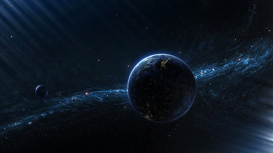 pianeta nero, spazio, stelle, pianeta, arte digitale, arte spaziale, Sfondo HD HD wallpaper