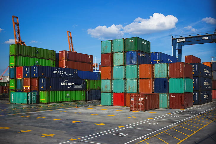 biznes, kontenery towarowe, skrzynia, eksport, fracht, import, przemysł, na zewnątrz, kontenery transportowe, składowanie, magazyn, Tapety HD