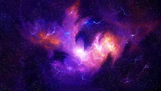 wallpaper kosmik, seni digital, ruang, alam semesta, bintang, nebula, galaksi, badai, Wallpaper HD HD wallpaper