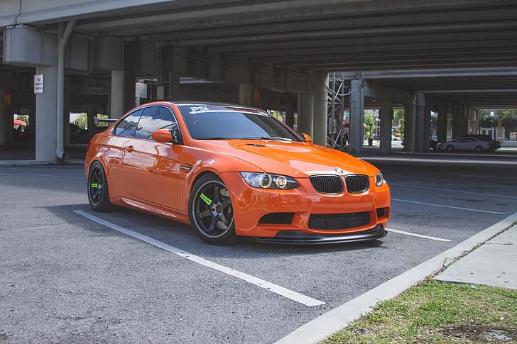 BMW, E92, GTS, Parking, Wheels, Fire Orange, M3, Carbon lip, HD wallpaper