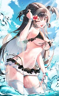  anime girls, fantasy girl, big boobs, bikini, HD wallpaper HD wallpaper