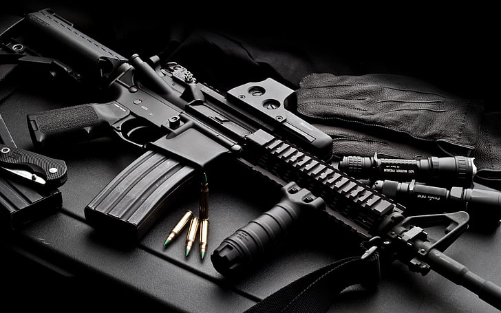 black assault rifle, HD wallpaper
