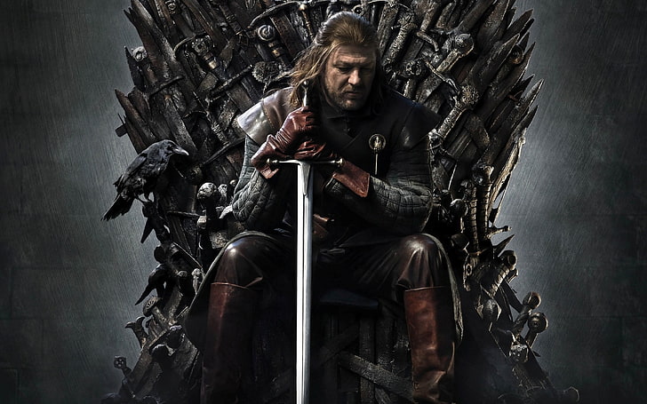 Led Stark Demir Taht dijital duvar kağıdı üzerinde oturan, Thrones Oyunu, TV, Ned Stark, HD masaüstü duvar kağıdı