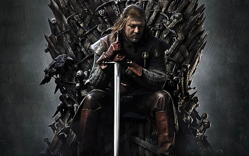 Led Stark sentado en el fondo de pantalla digital Iron Throne, Game of Thrones, TV, Ned Stark, Fondo de pantalla HD HD wallpaper