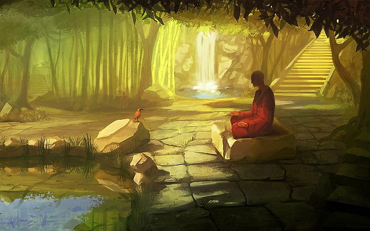 monks meditation, HD wallpaper