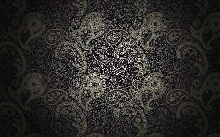 Muster, schwarzer Hintergrund, Paisley, HD-Hintergrundbild
