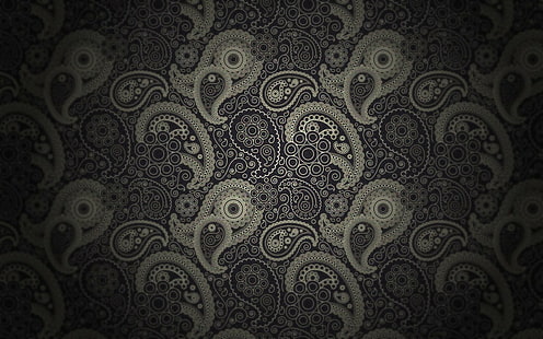 Muster, schwarzer Hintergrund, Paisley, HD-Hintergrundbild HD wallpaper