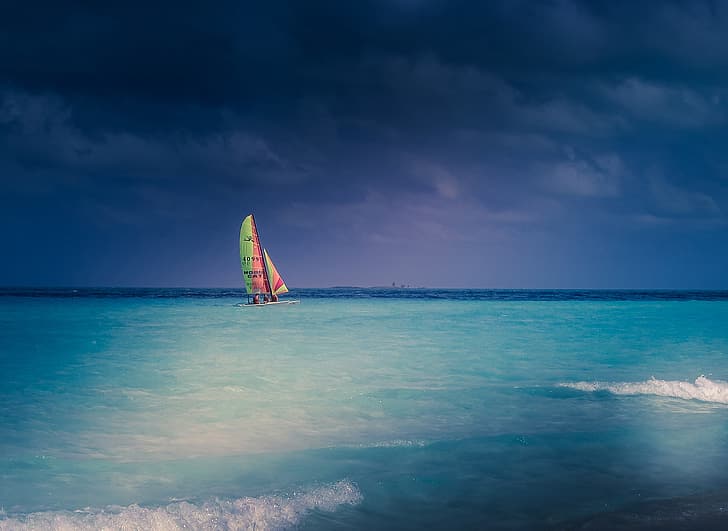 boat, sail, catamaran, The Caribbean sea, HD wallpaper