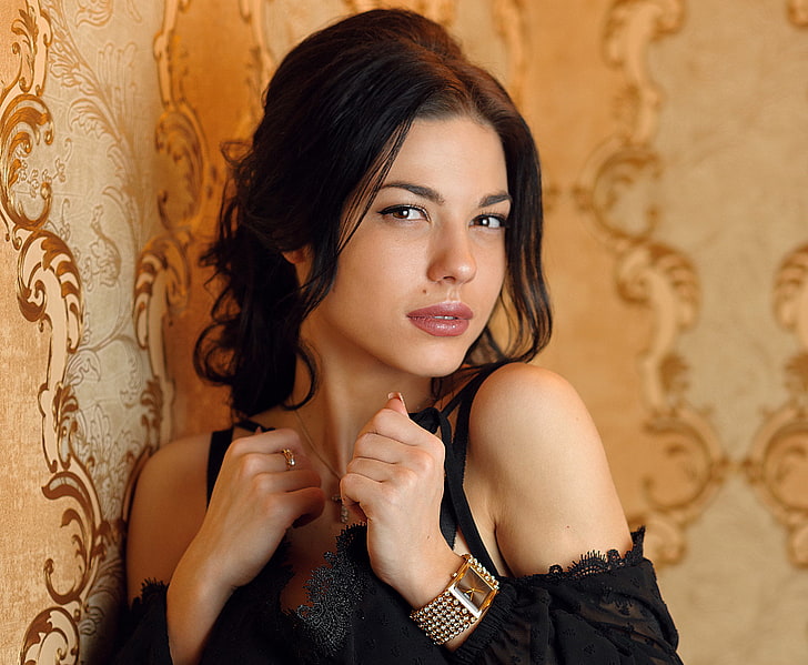 женщины, Марина Шимкович, лицо, портрет, обнаженные плечи, HD обои