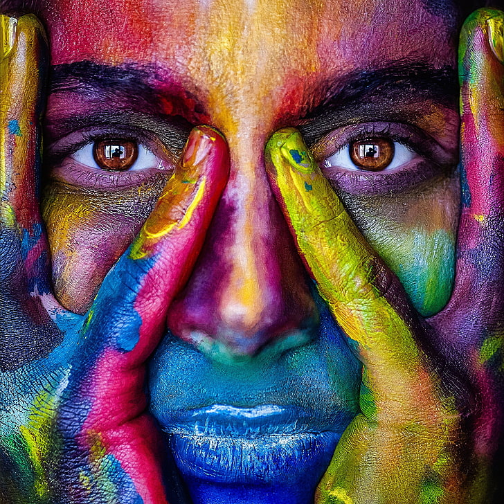 Multicolor, face, eyes, fingers, art, modern art, close up, painting,  human, HD wallpaper | Wallpaperbetter