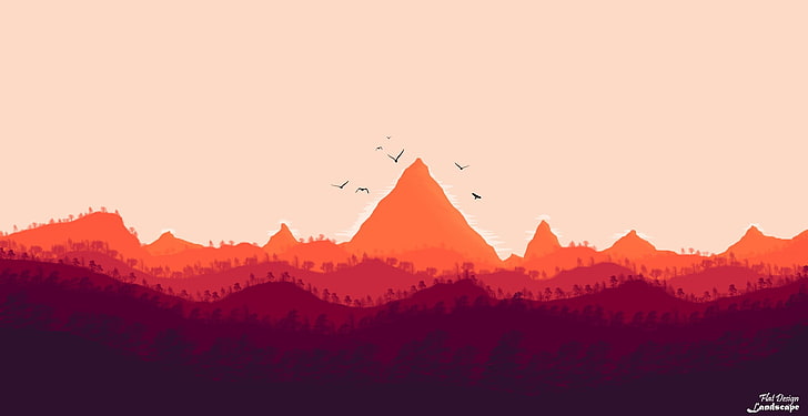dağ silueti, Firewatch, dijital sanat, Photoshop, manzara, güneş ışığı, doğa, kuşlar, ağaçlar, tepeler, dağlar, HD masaüstü duvar kağıdı
