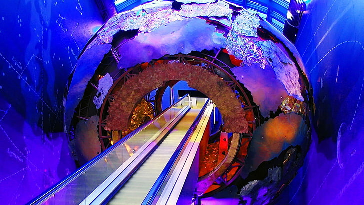 England, London, escalator, Museum of natural history, HD wallpaper
