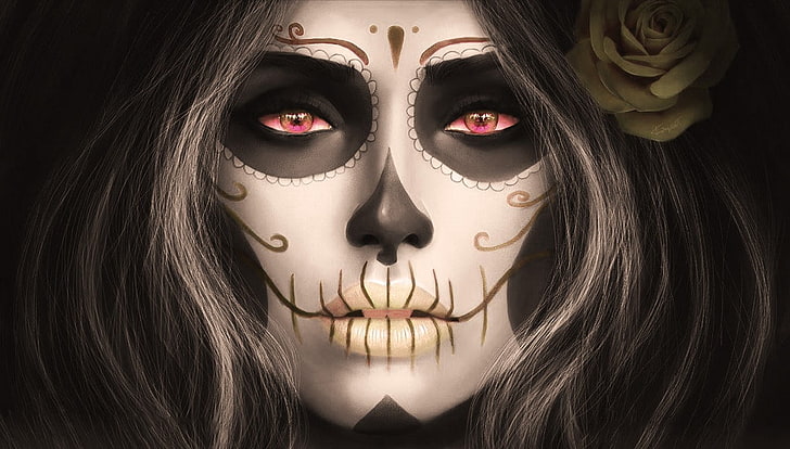 woman's face wallpaper, Sugar Skull, Santa Muerte, MagicnaAnavi, HD wallpaper