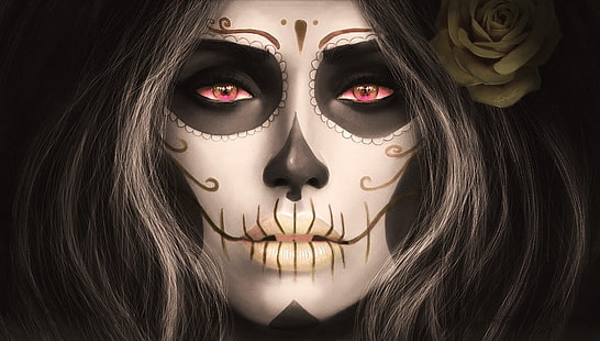 여자의 얼굴 벽지, 설탕 두개골, 산타 Muerte, MagicnaAnavi, HD 배경 화면 HD wallpaper
