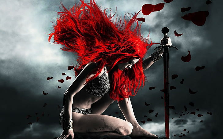 redhead, sword, fantasy girl, fantasy art, warrior, HD wallpaper