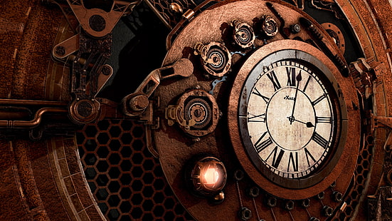 clock, vintage, steampunk, gears, antique, wall clock, HD wallpaper HD wallpaper