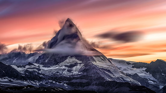 산, 하늘, 구름, 눈, 아름다운, 자연, 피크, 알프스 산맥, 정상 회담, 호른, 체르마트, 스위스, HD 배경 화면 HD wallpaper