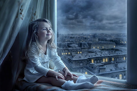 Fotografia, dziecko, słodkie, dziewczynka, mała dziewczynka, okno, Tapety HD HD wallpaper