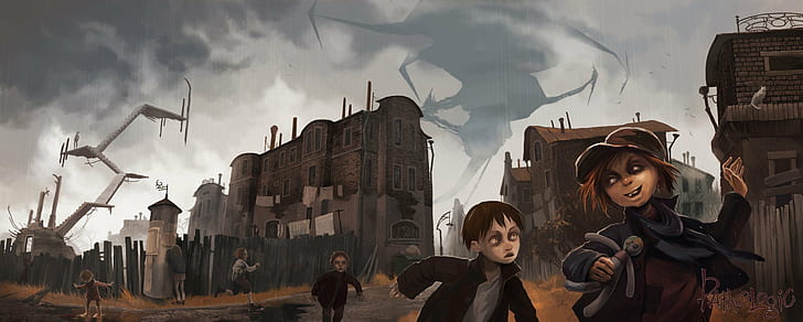 children, city, Cityscape, pathologic, rain, science fiction, HD wallpaper