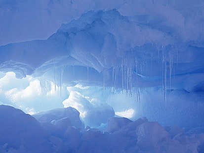 grotte de glace, glaçons, neige, grotte, froid, Fond d'écran HD HD wallpaper