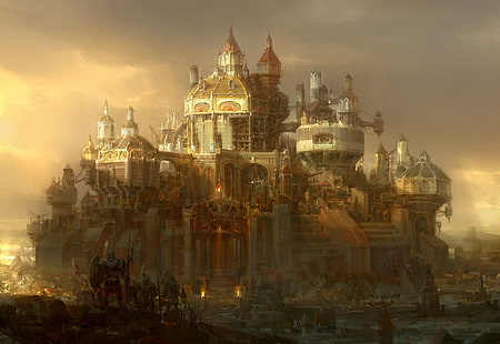 castelo, cidades, fantástico, fantasia, ficção científica, mundo steampunk, HD papel de parede HD wallpaper