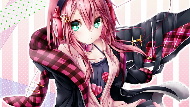 Chica anime, cabello rosado, auriculares, bufanda, collar, Anime, Fondo de  pantalla HD | Wallpaperbetter