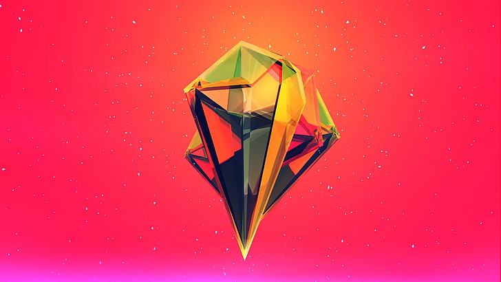 Grafiktapete aus Gold und mehrfarbigen Diamanten, Rot, Pink, Justin Maller, Facetten, Diamanten, HD-Hintergrundbild