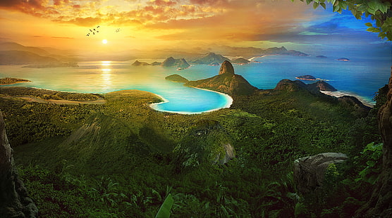 Rio, Rio de Janeiro, Forest, Sunrise, Landscape, 4K, HD wallpaper HD wallpaper