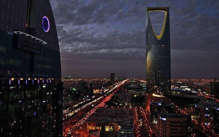 المدن، الرياض، السعودية، الليل، خلفية HD