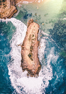 foto udara pulau di tengah lautan, alam, air, pulau, foto drone, Wallpaper HD HD wallpaper
