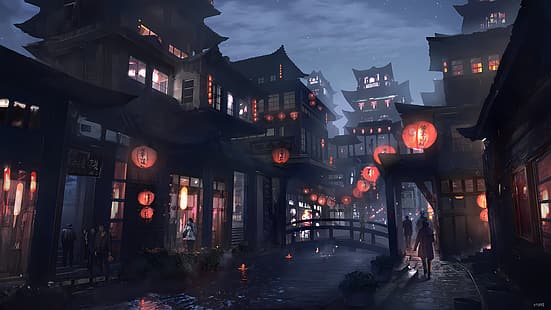 город, ночь, Япония, HD обои HD wallpaper