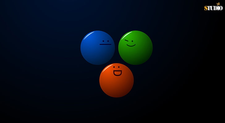 얼굴, 세 파랑, 녹색 및 주황색 이모티콘 배경 화면, 웃긴, 벡터 아트, 그림, 얼굴, HD 배경 화면